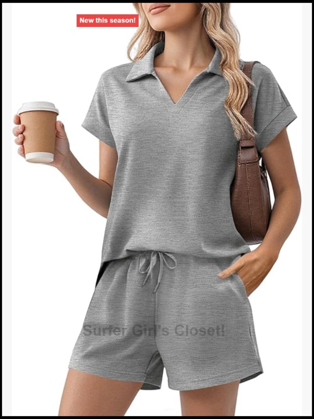 Two Piece Lounge Set Short Sleeve V-Neck Top Drawstring Shorts Tracksuit